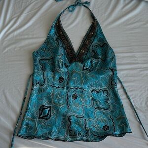 Y2K Turquoise Paisley Halter Top